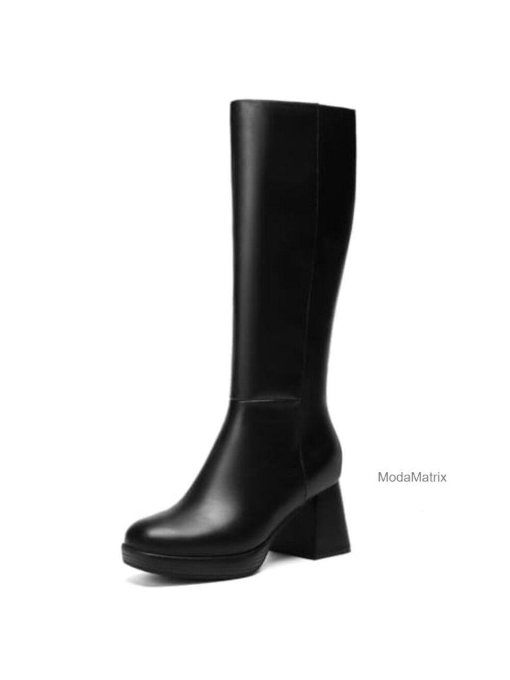Wide Calf Knee High Platform Block Heel Square Toe Faux Leather Boots